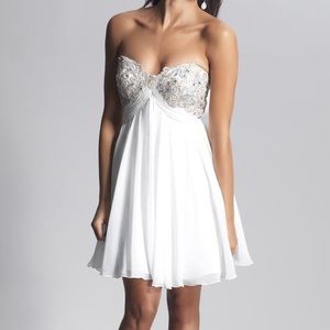 Ivory Short Gem Studded Sparkly Prom Party Dress